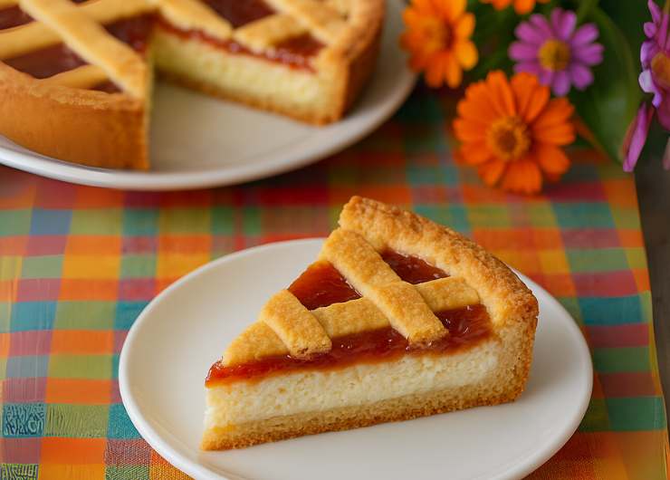 fetta di crostata marmellata e ricotta