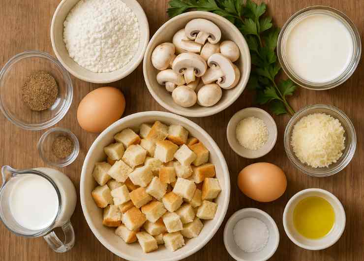 ingredienti per preparare gli gnocchi di pane e il loro condimento