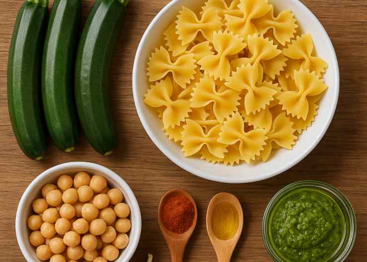 pasta, zucchine, pesto e paprika