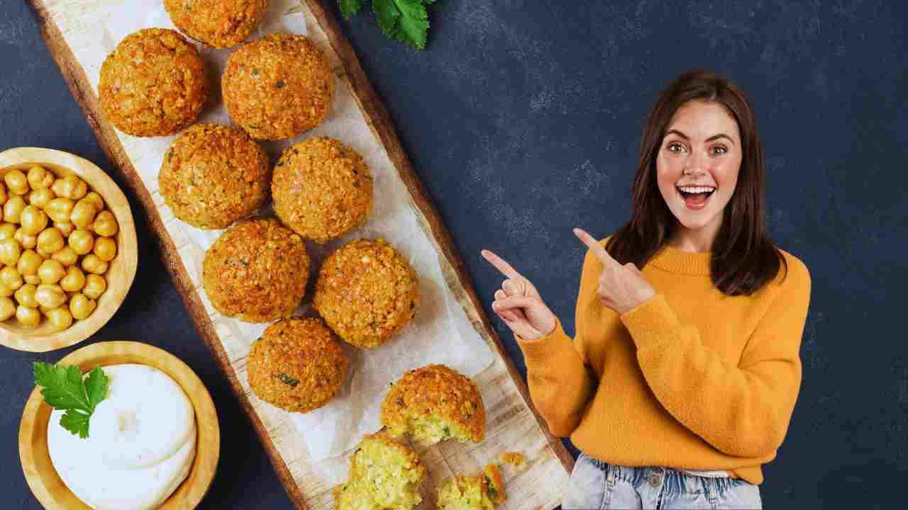 polpette di ceci e zucchine donna che indica