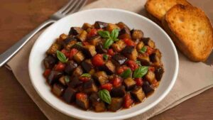 melanzane a funghetto in un piatto