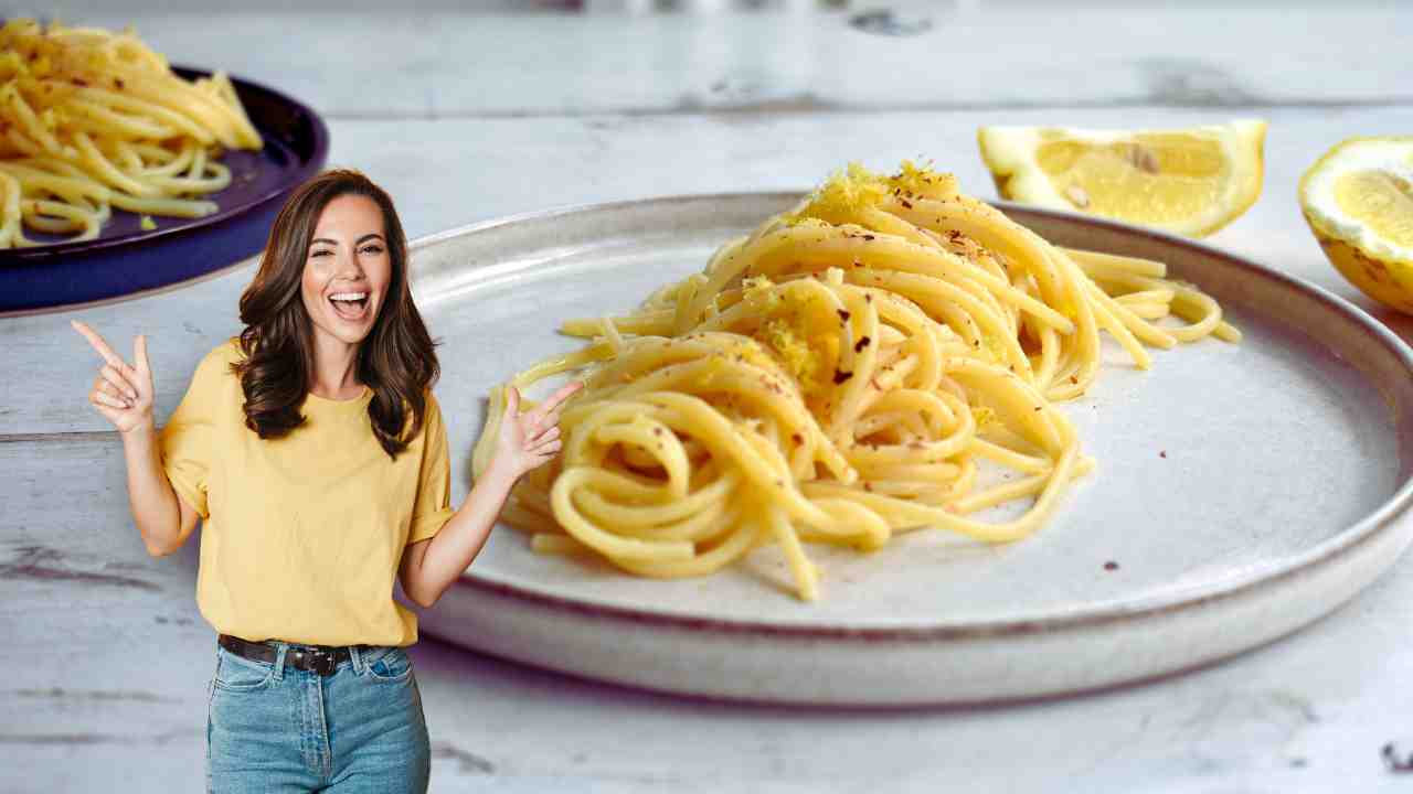 spaghetti al limone donna felice