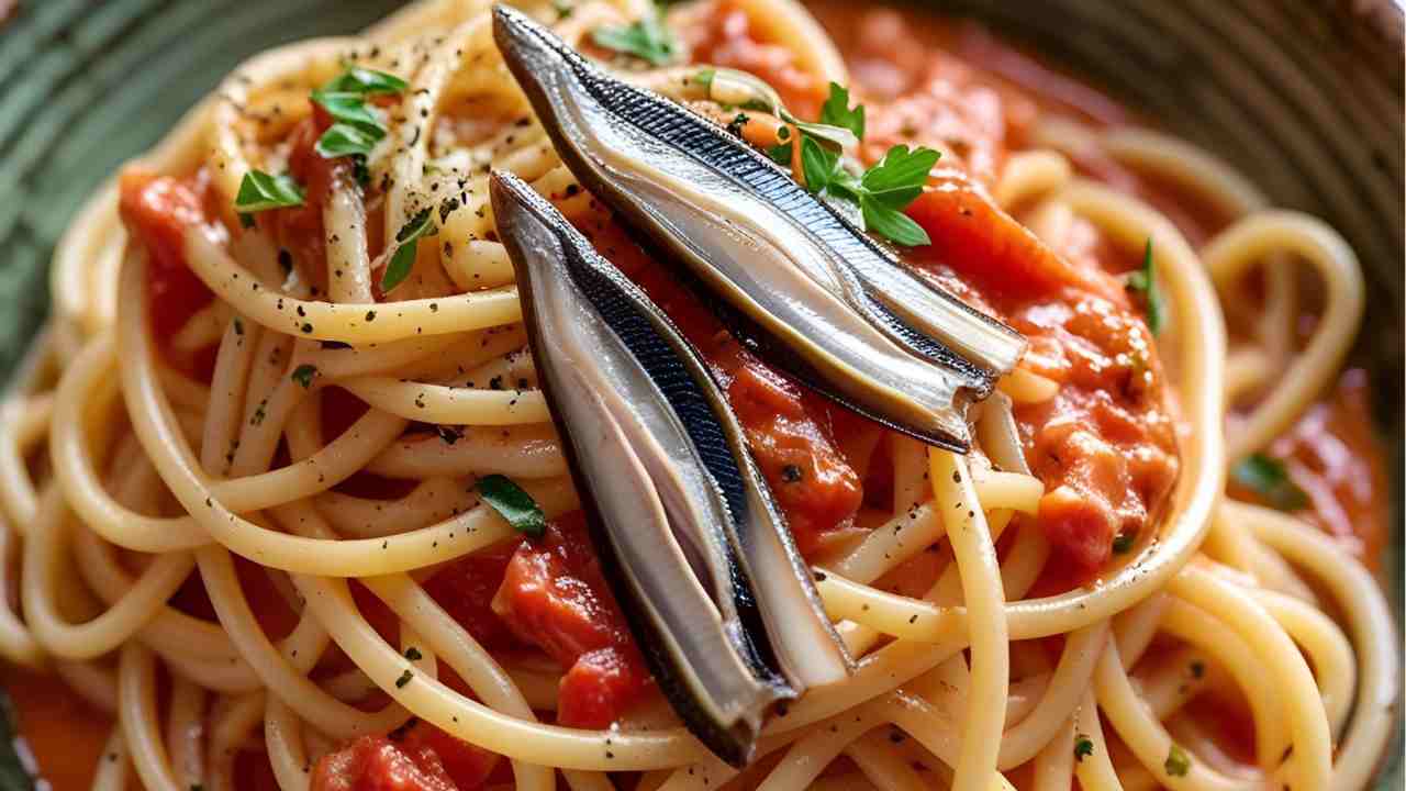 spaghetti pomodorini arrosto e alici