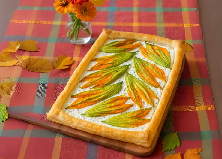 la torta salata ricotta e fiori di zucca