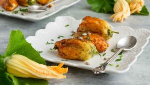 Fiori di zucca patate menta