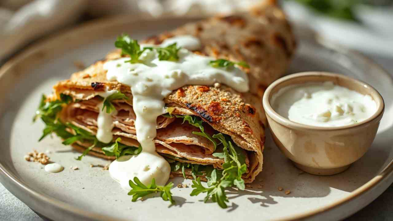 Piadina integrale con tacchino e salsa yogurt