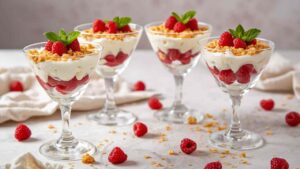 Bicchierini ricotta lamponi crumble