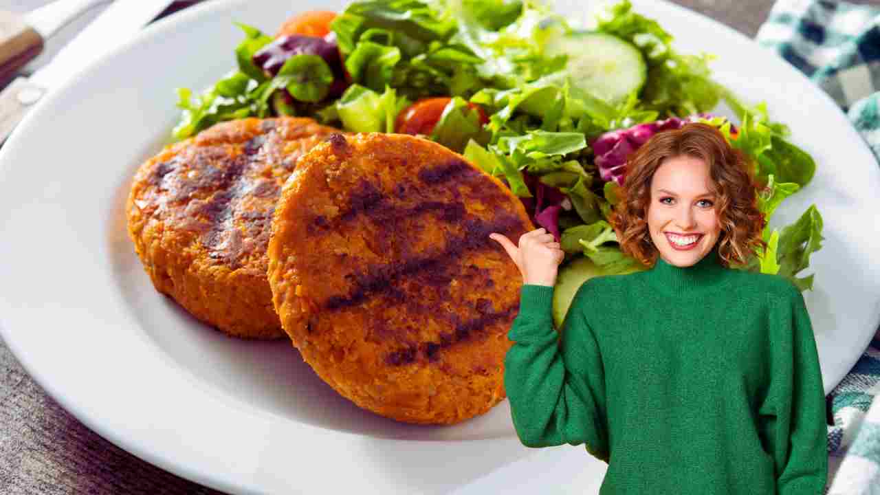 burger vegetariani donna che indica