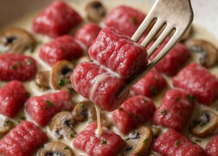 gnocchi barbabietola e funghi