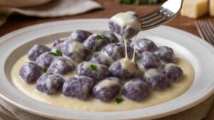gnocchi patate viola ai 4 formaggi