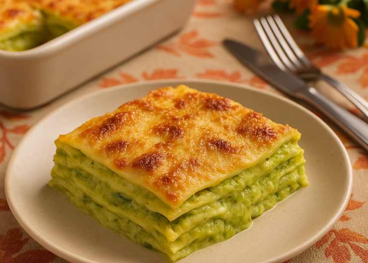 fetta di lasagne con crema di zucchine