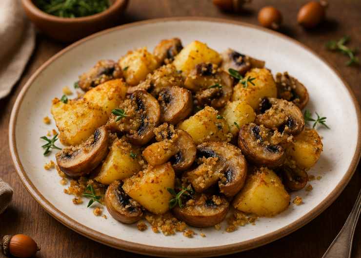 piatto con patate e funghi gratinati