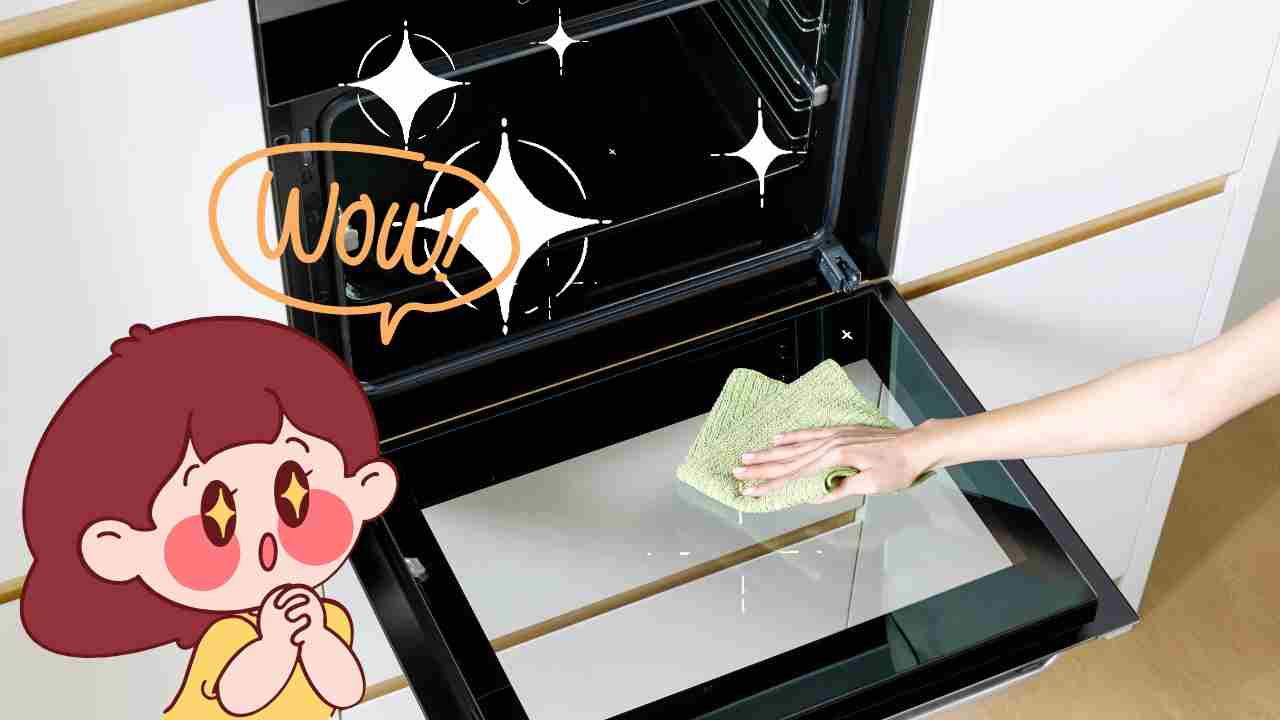 pulizia forno grafica brillantini bambina occhi a stella scritta wow