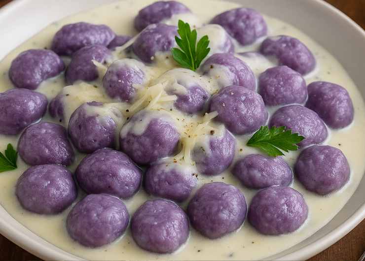 gnocchi di patate viola ai quattro formaggi